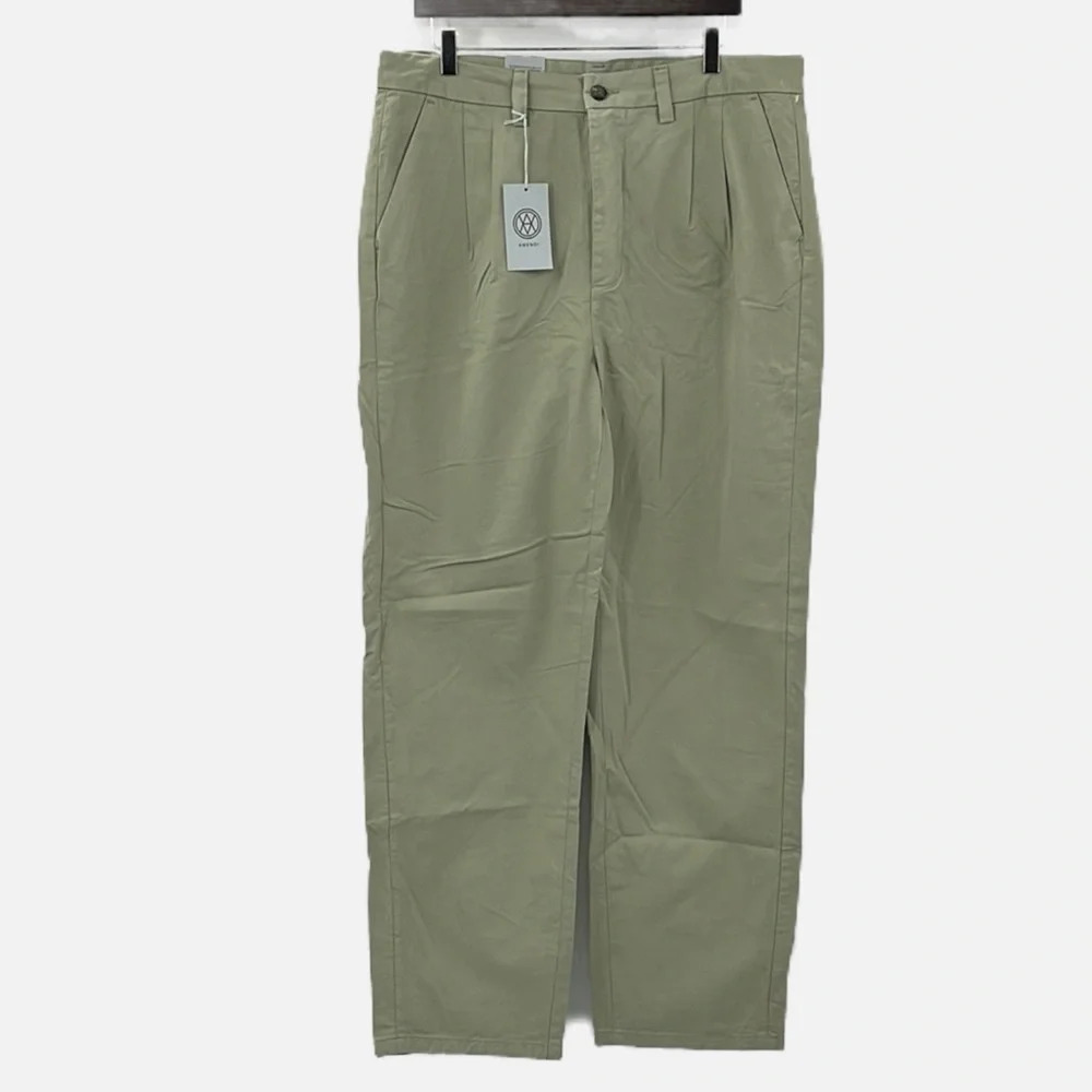Amendi Gunnar in Green Organic Cotton Pleat Front Button Fly Pants - NEW Size 34